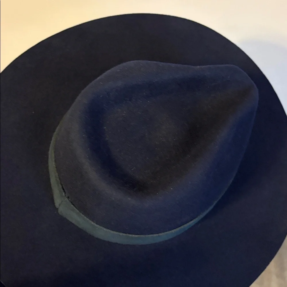By Anthropologie Gemma Felted Rancher Hat Navy Blue 100% Wool Wide Brim Cowboy